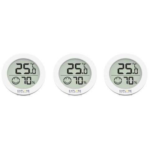 Explore Scientific 3er Set Thermo-Hygrometer Weiß – Präzise Temperatur- und Luftfeuchtigkeitsmessung