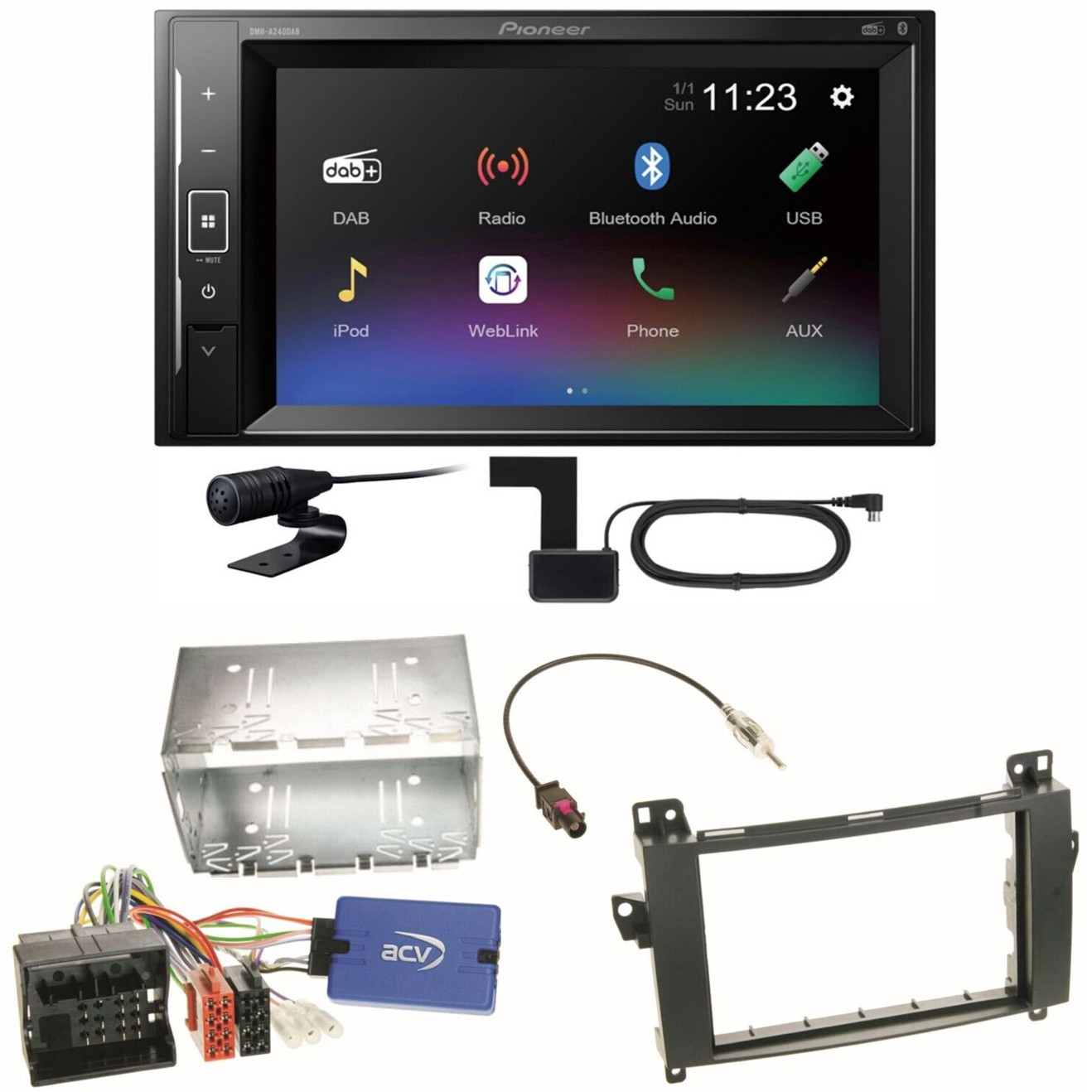 Pioneer DMH-A240DAB DAB+ Bluetooth Einbauset für Mercedes A & B Klasse (W169/W245)