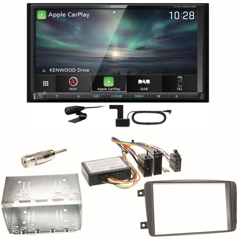 Kenwood DNX-7190DABS Carplay Einbauset für Mercedes C-Klasse (W203), CLK (W208/W209) - Doppel-DIN-Radio