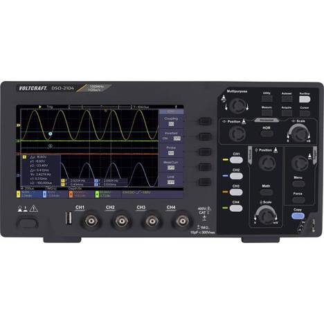 VOLTCRAFT DSO-2104 Digital-Oszilloskop - 100 MHz, 4-Kanal, 1 GSa/s, 80 kpts - 8 Bit Speicher