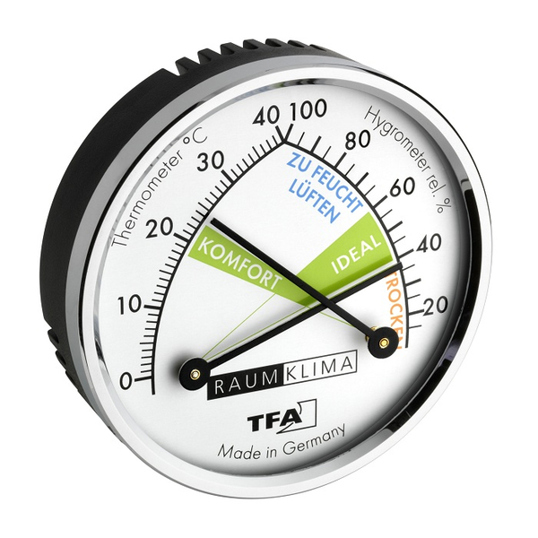 TFA-Dostmann Hygrometer/Psychrometer 45.2024 - Schwarz/Transparent/Weiß für drinnen | Präzise Luftfeuchtigkeitsmessung