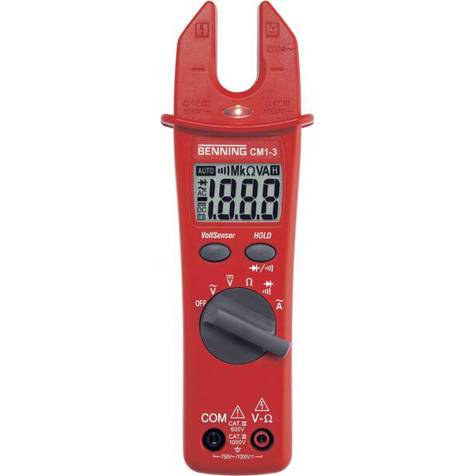 Benning CM 1-3 Digital-Stromzange 200A AC mit Voltsensor - Vielfachmesszange bis 20 MOhm, max. 16 mm, Artikel-Nr. 044063