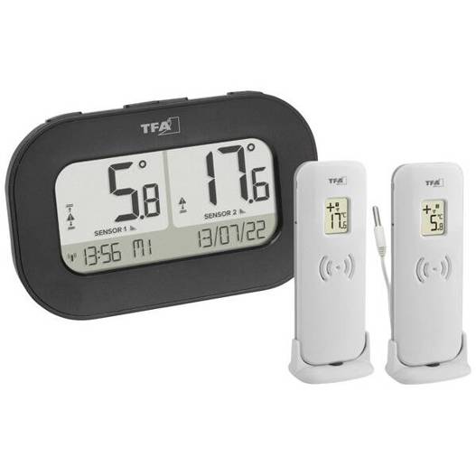 TFA Dostmann DOUBLE-CHECK Digitales Funk-Thermometer – Schwarz – Innen- und Außenbereich