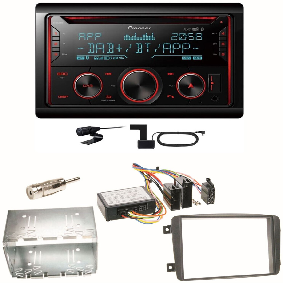 Pioneer FH-S820DAB – DAB+ USB Autoradio Einbauset für Mercedes C-Klasse (W203), CLK (W208, W209)